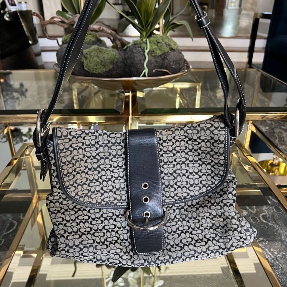 Vintage Black and Gray Signature Coach Hobo Shoulder Bag